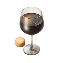 Glass red wine swirling cork isolated on a transparent background