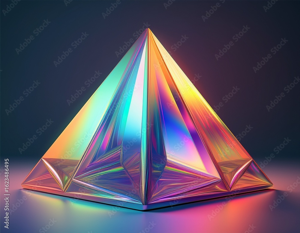 Poster iridescent pyramid shape holographic cone abstract 3d render colorful geometric prism