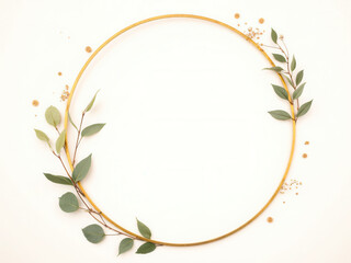 Circular floral arrangement with green leaves and golden accents  