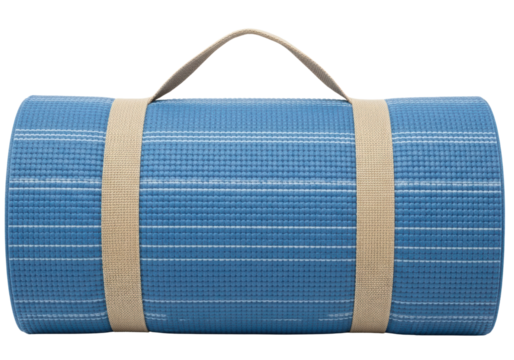 Rolled Blue Yoga Mat with Carrying Strap
