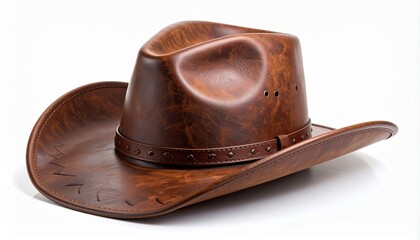 Brown Leather Cowboy Hat Studio Shot Western Fashion Accessory.