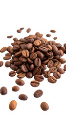 Pile of roasted coffee beans isolated on transparent background
