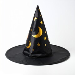 Fototapeta premium Magical Black Witch Hat with Golden Stars and Moons.