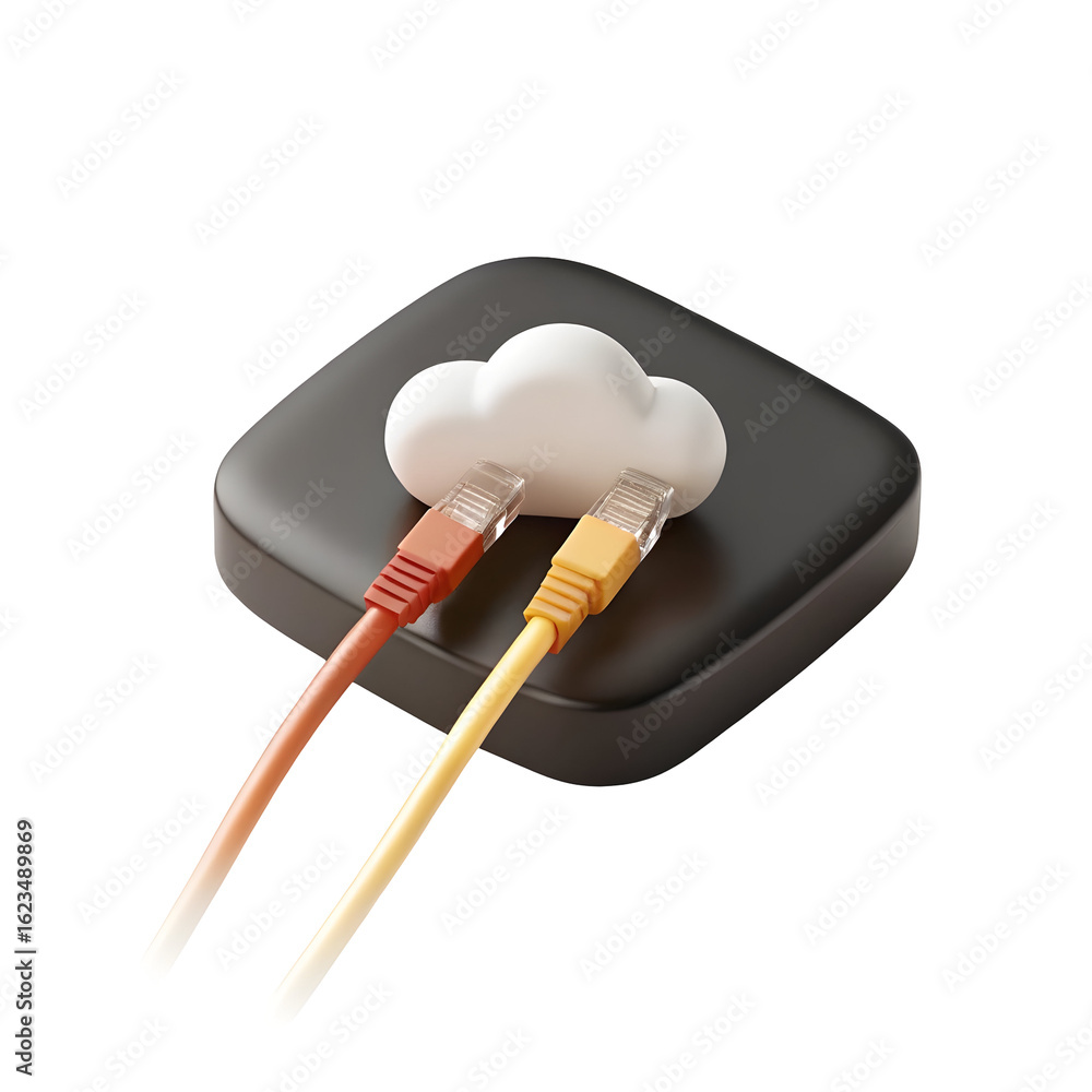 Poster cloud connection with network cables isolated on a transparent background