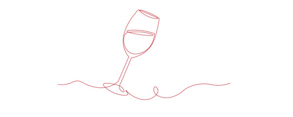 Continuous one line drawing of a glass of red wine. simple linear , editable stroke. Doodle vector illustration