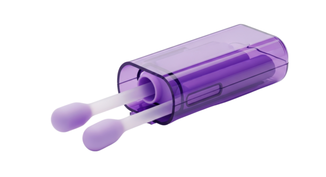 Reusable cotton swabs in a purple travel case
