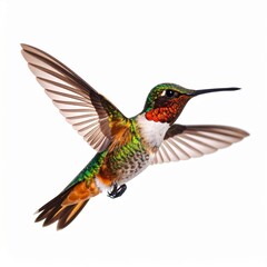Fototapeta premium Vibrant Hummingbird in Flight Isolated on White Background.
