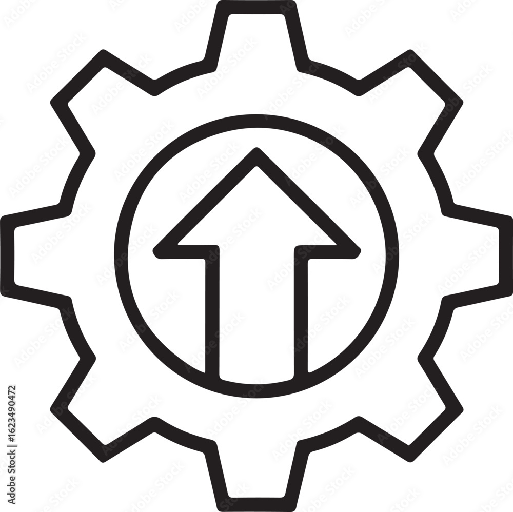 Poster gear with an upward arrow inside representing progress and mechanical improvement
