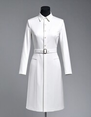 Elegant White Shirt Dress on Mannequin Studio Shot.