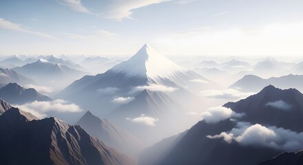 Mountain range aerial view peak landscape cloudscape scenic vista alpine summit high altitude nature travel generated with ai