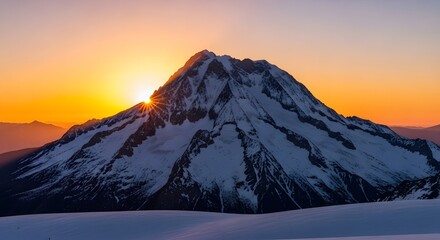 Snowy mountain peak at sunrise landscape photography scenic view mountain range travel destination outdoors generated with ai
