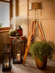 Antique-style lantern on the floor
