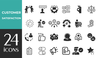 Customer Satisfaction Web Icons in Line Style – Feedback, Rating, Review, Like, Dislike, Client Experience & Testimonial Icons for Web and Mobile App