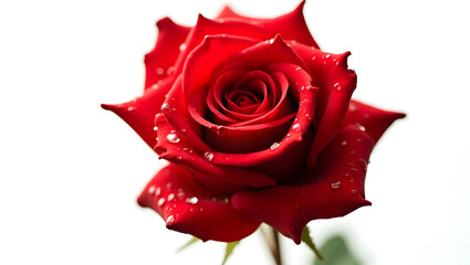 High-Resolution PNG of Cinematic Top-View Red Rose Bloom with Glistening Water Droplets on Pure White Background