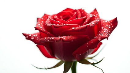 High-Resolution PNG of Cinematic Top-View Red Rose Bloom with Glistening Water Droplets on Pure White Background