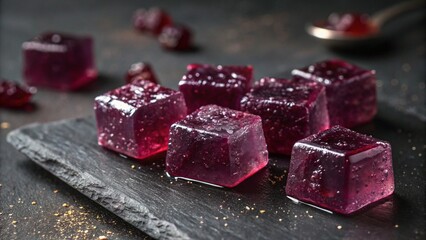 Blackcurrant Jelly Cubes on Dark Background