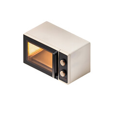 Obraz premium Cream microwave with glowing interior isolated on a transparent background