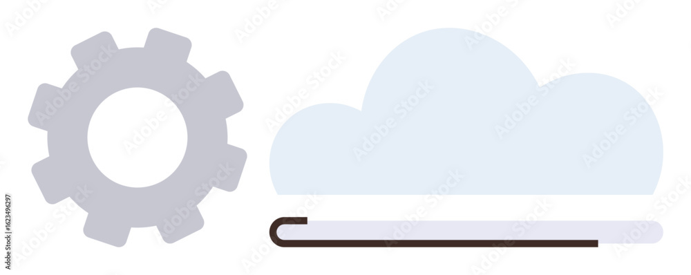 Poster gear next to cloud and loading bar symbolizes technology, cloud computing, data sync, digital progre