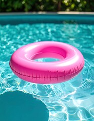 Pink inflatable ring in a pool