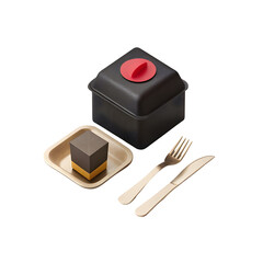 Gold fork knife black box red circle isolated on a transparent background