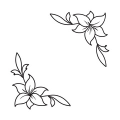inward floral corner frame silhouette drawing with detail