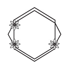 hexagon floral frame silhouette line drawing with geometry