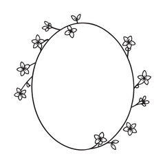 cherry blossom oval frame silhouette sketch with petals