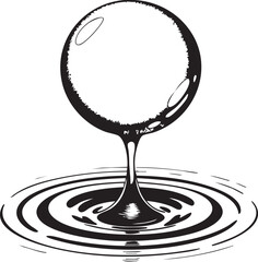 Black and white illustration of a water drop creating ripples on a surface