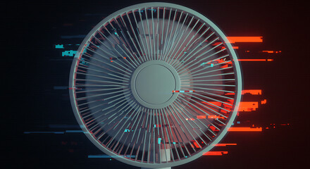 Modern fan with digital glitch art adds futuristic flair to any project