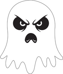 Angry Ghost Cartoon Illustration – Halloween Scary Spirit Vector for Stickers, Posters, and Decorations