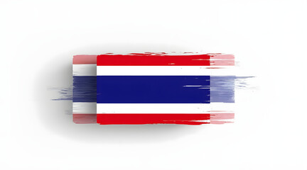Abstract minimalist flag design with red, white, and blue horizontal stripes, featuring brush stroke effect on white background