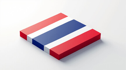 Isometric top down view of rectangular block painted with red, white, and blue stripes resembling national flag, isolated on white background
