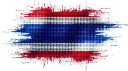 Thai flag digital art with red, white, and blue colors in pixelated style, vibrant and dynamic design