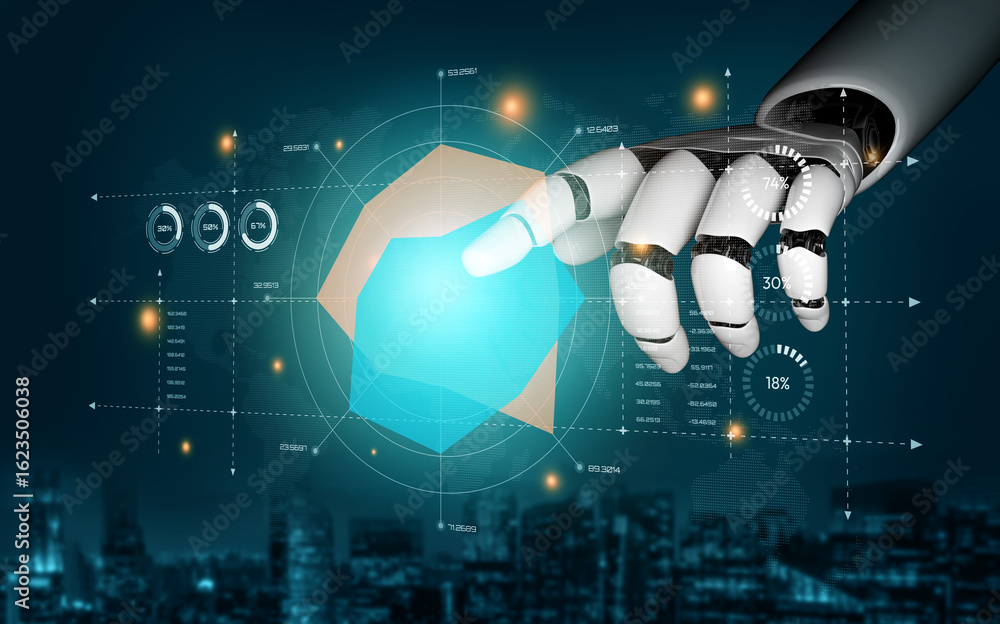Poster ai artificial intelligence drives data analytics with predictive models, smart dashboards, and virtu