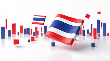 3D abstract composition of floating red, white, and blue blocks forming waving flag with modern and dynamic design