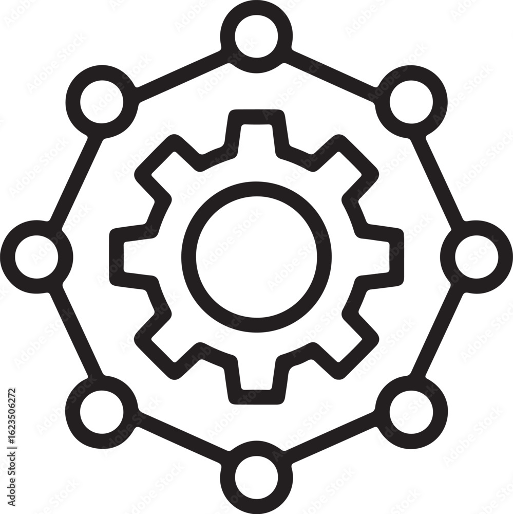 Aufkleber abstract geometric network connection with central gear symbolizing system integration and technolog