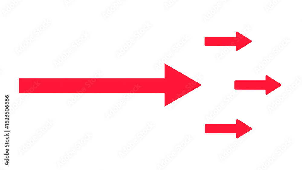 Poster a large red arrow splits into three smaller red arrows on a transparent background png