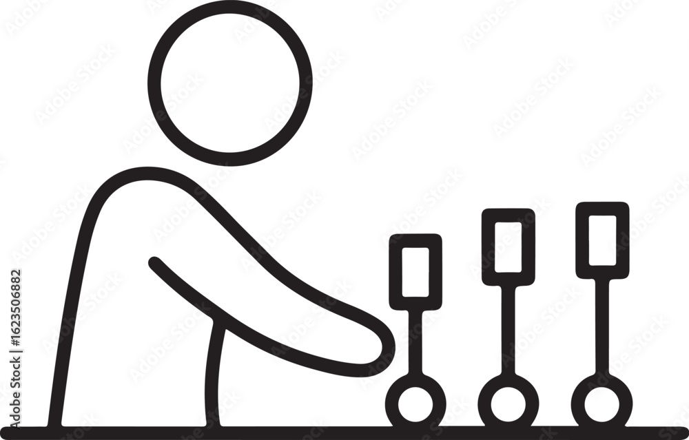 Poster simple line art icon of a person operating controls or levers