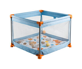 Playpen for infants in bright room safe space for babies fun environment isolated on transparent background, png