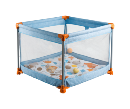 Playpen for infants in bright room safe space for babies fun environment isolated on transparent background, png