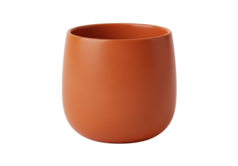 Minimalist orange ceramic coffee cup, a modern handleless mug for beverage branding, cafe menus, and product display