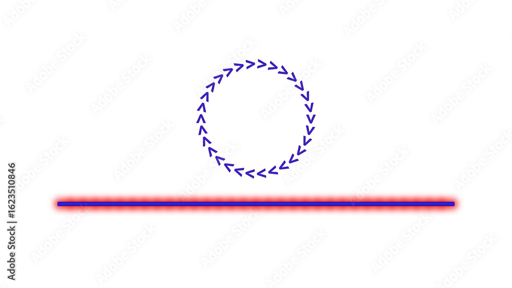Poster a digital rendering of a red and blue line with a circle of arrows above on a transparent background