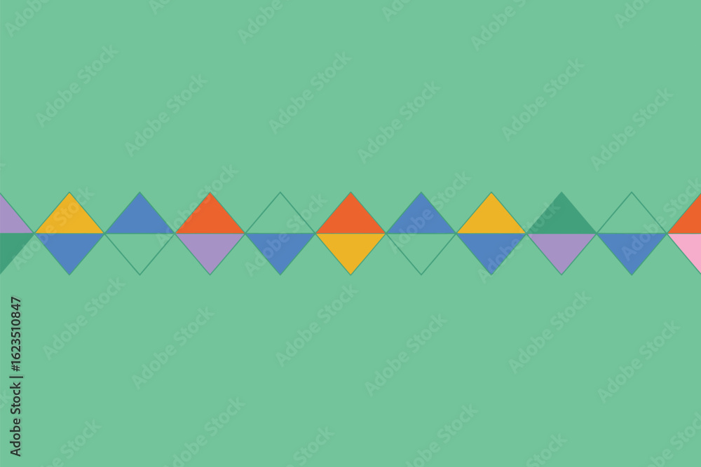 Poster a row of colorful diamonds arranged horizontally against a light green background creating a simple 