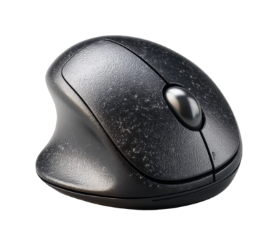 Using a modern ergonomic mouse for enhanced productivity at home office isolated on transparent background, png