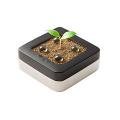 Green sprout with dark spheres in soil isolated on a transparent background