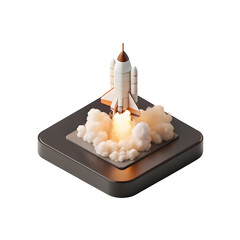 Rocket Launching With Flames And Smoke isolated on a transparent background