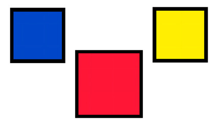 A simple arrangement of blue red and yellow squares on a transparent background in a minimalist design style png