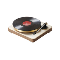 Vintage turntable with spinning vinyl record isolated on a transparent background