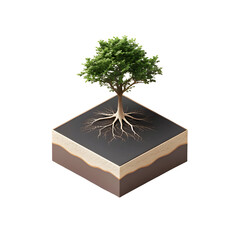 Tree roots and lush green foliage isolated on a transparent background