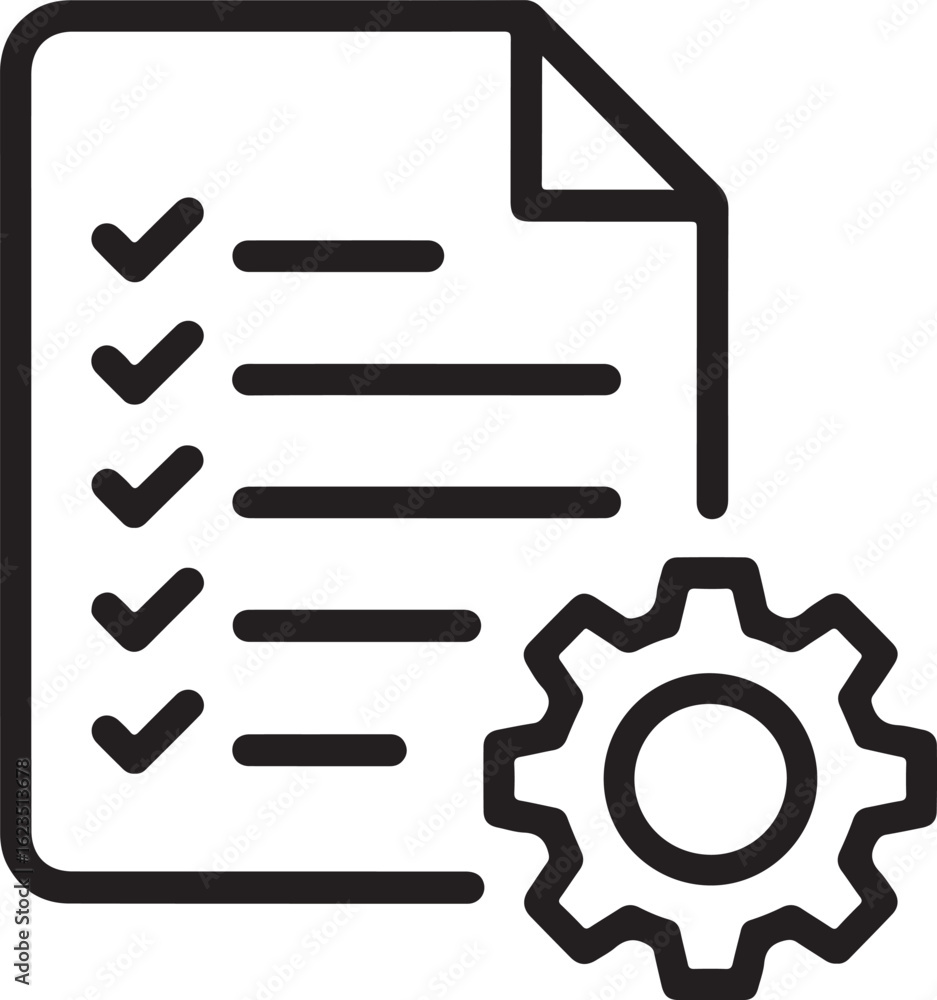 Poster checklist with gear icon representing task management and process optimization